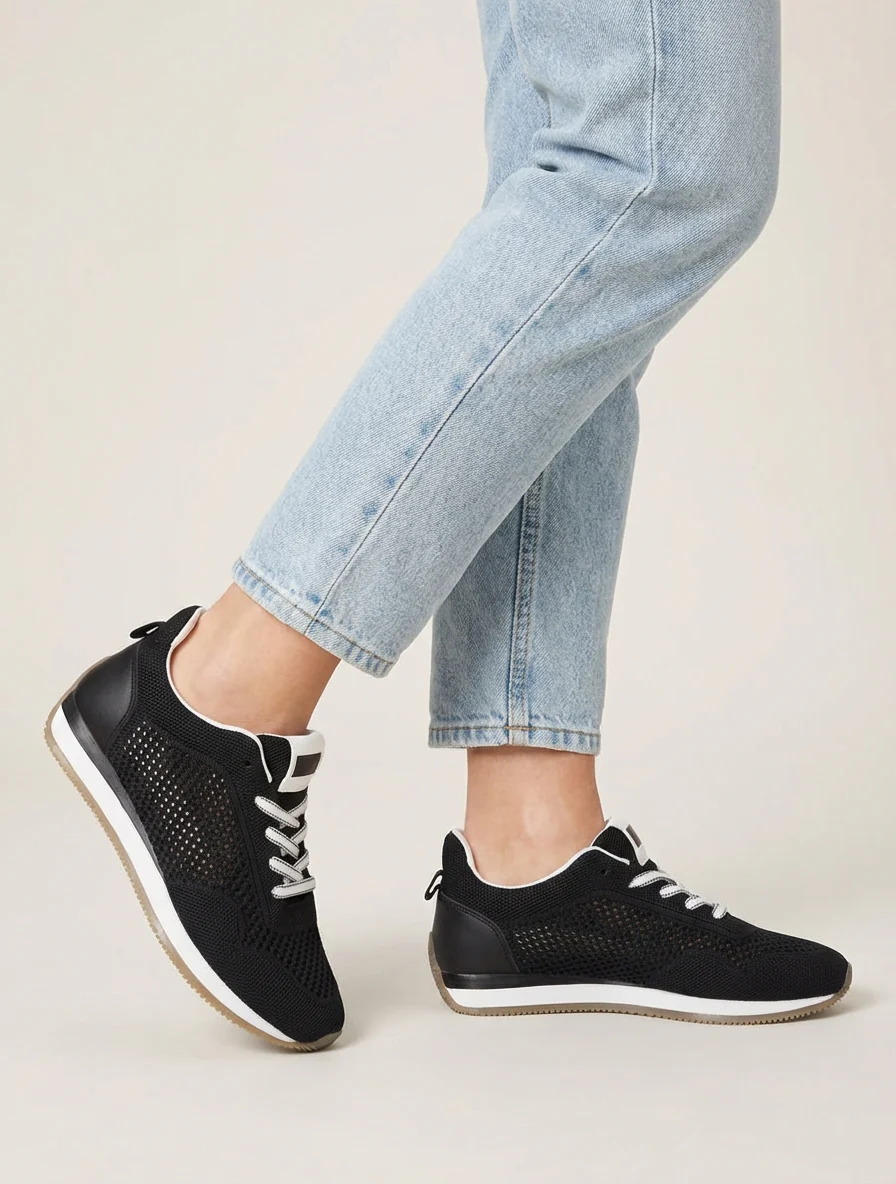 Geperforeerde stoffen sneakers - Zwart - Image 5