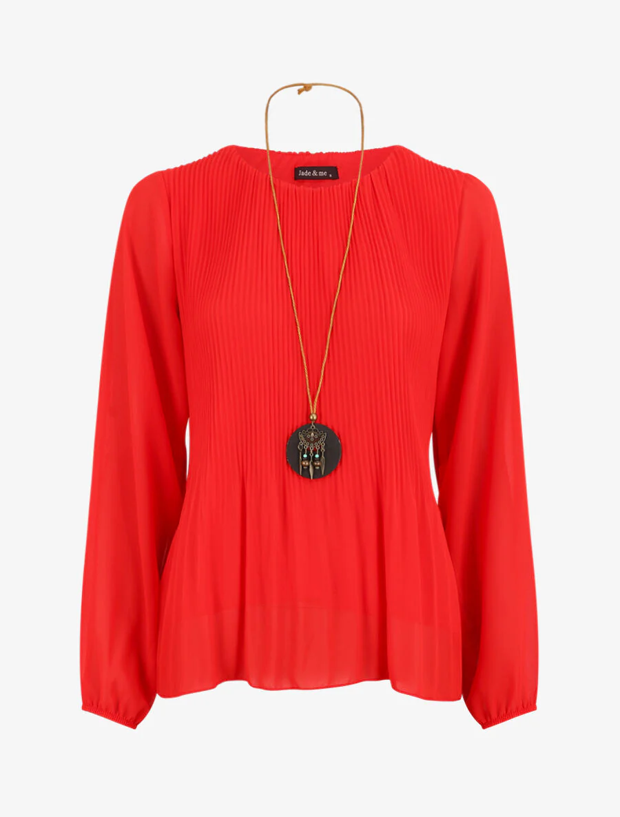 Geplooide blouse met lange mouwen - Rood