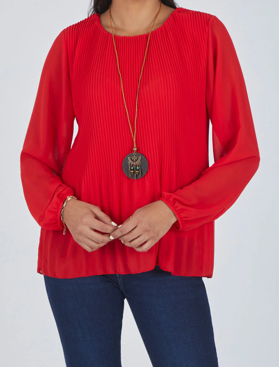 Geplooide blouse met lange mouwen - Rood - Image 4