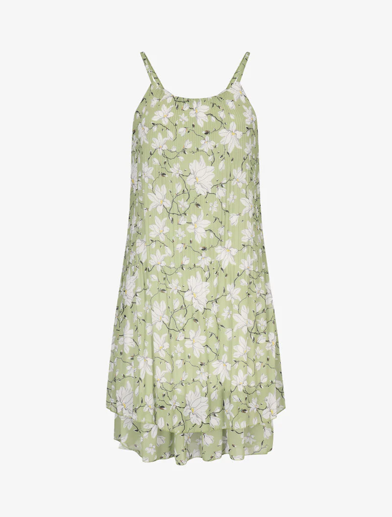 Geplooide jurk met bloemenprint - anijsgroen