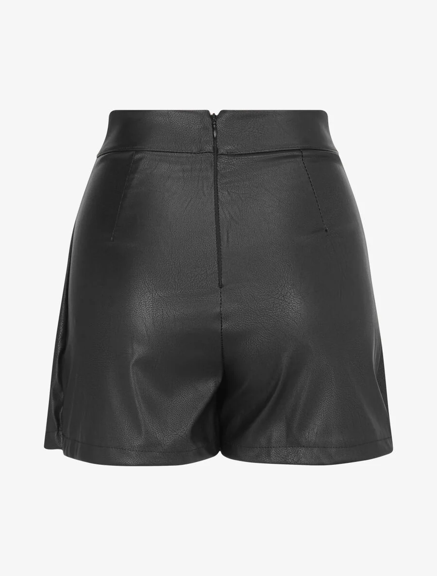 Geplooide korte rok van imitatieleer - zwart - Image 2