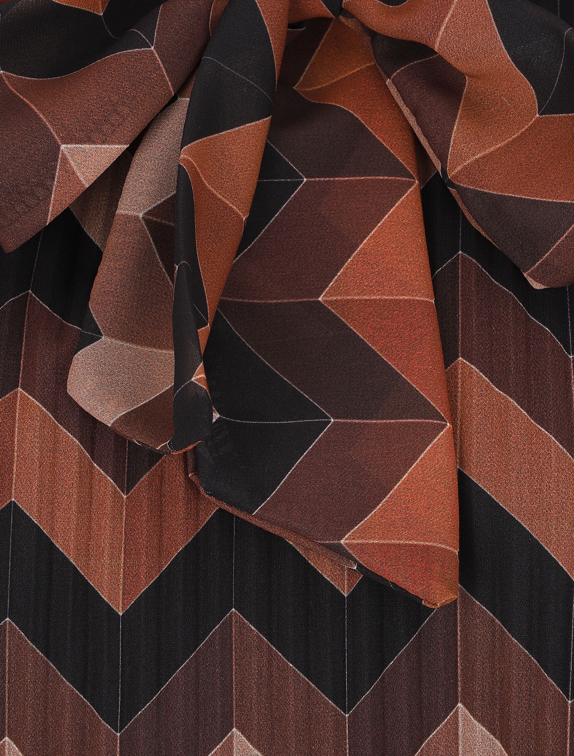 Geplooide lavaliere blouse met zigzagprint - Kameel - Image 3