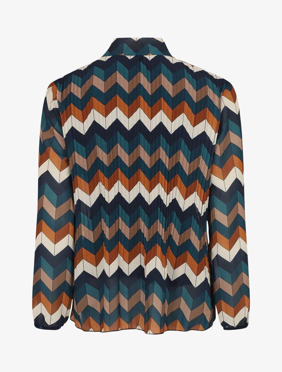 Geplooide lavaliere blouse met zigzagprint - Blauwgroen - Image 2