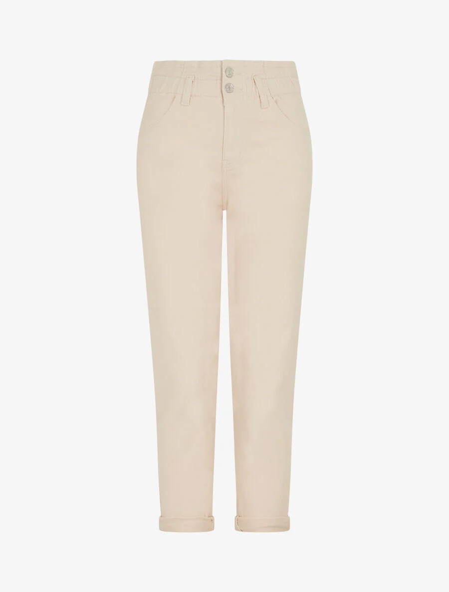 Geplooide mom-jeans met hoge taille - Lichtbeige