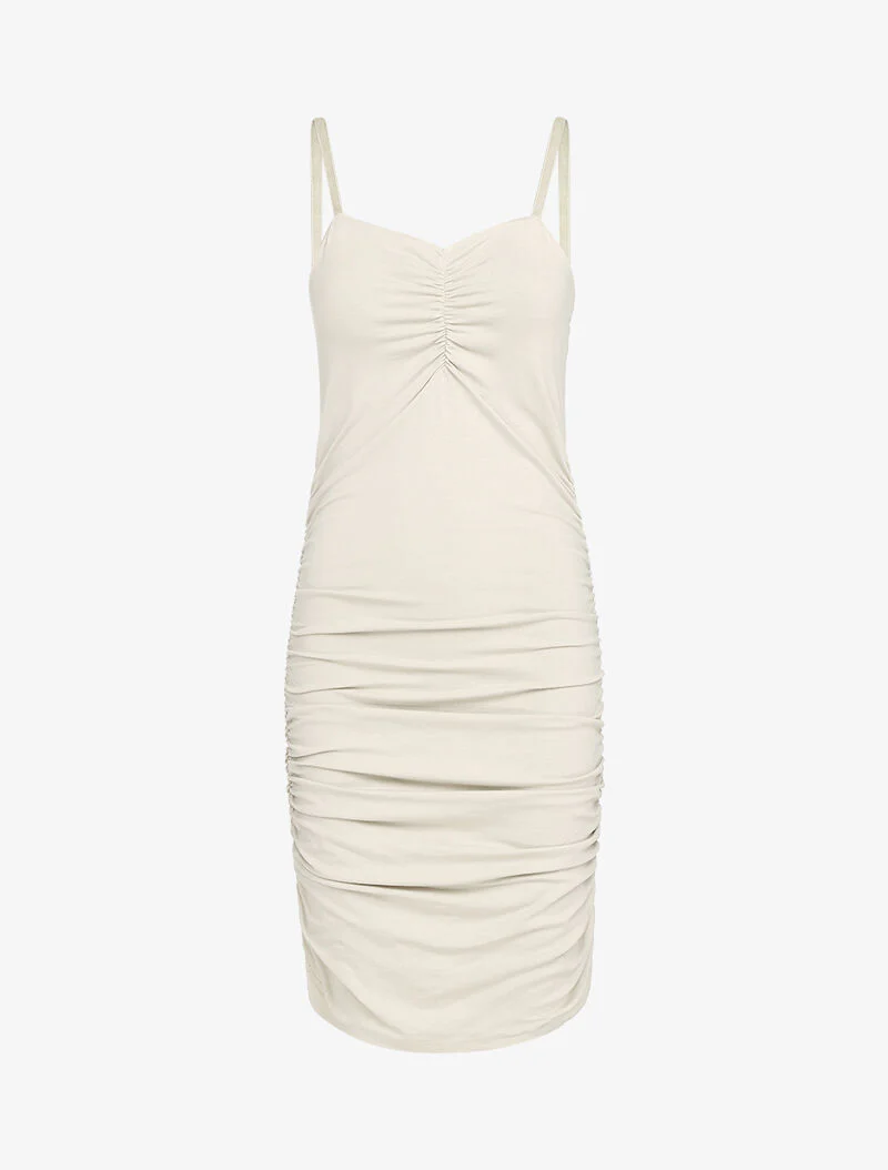 Geplooide nauwsluitende jurk - beige - Image 2