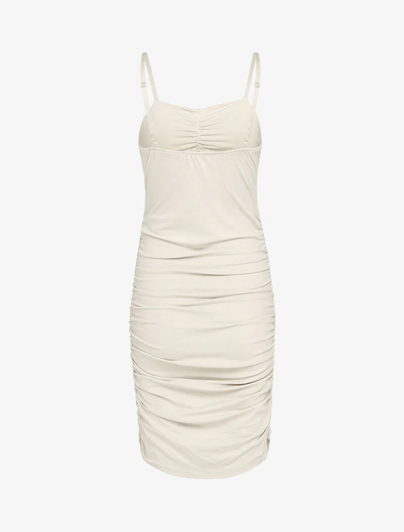 Geplooide nauwsluitende jurk - beige - Image 3