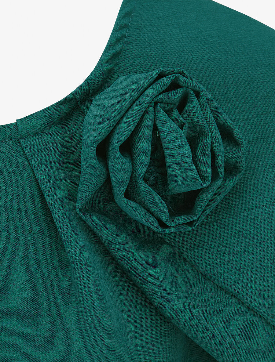 Geplooide top met bloem in reliëf - groen - Image 3