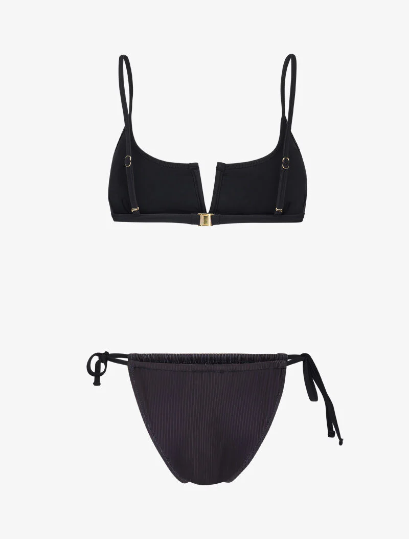 Geribbelde bh-bikini met V-uitsnijding - zwart - Image 2