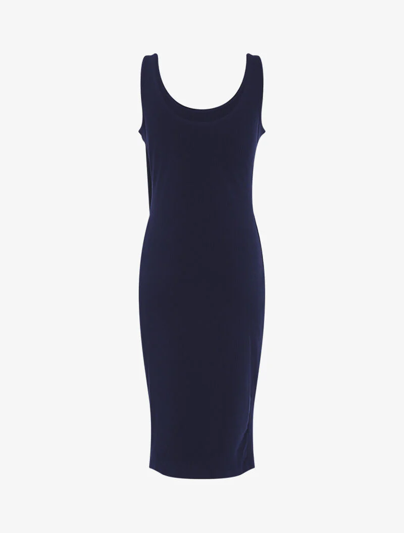 Geribde jurk met schuine knoopsluiting - marineblauw - Image 2