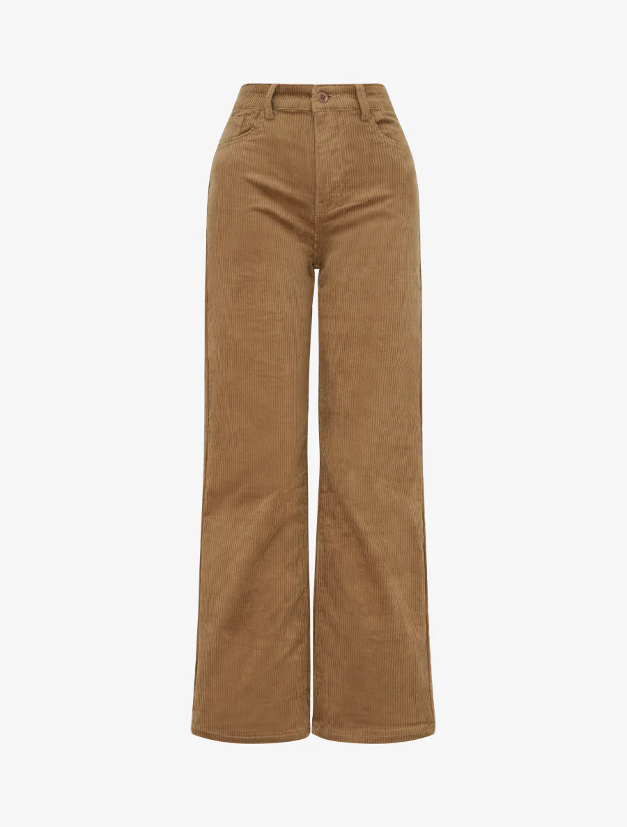 Geribbelde push-up broek met fluweeleffect - Kameel
