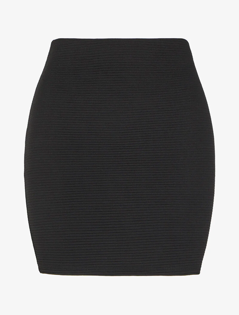 Geribde rok met hoge taille - Zwart