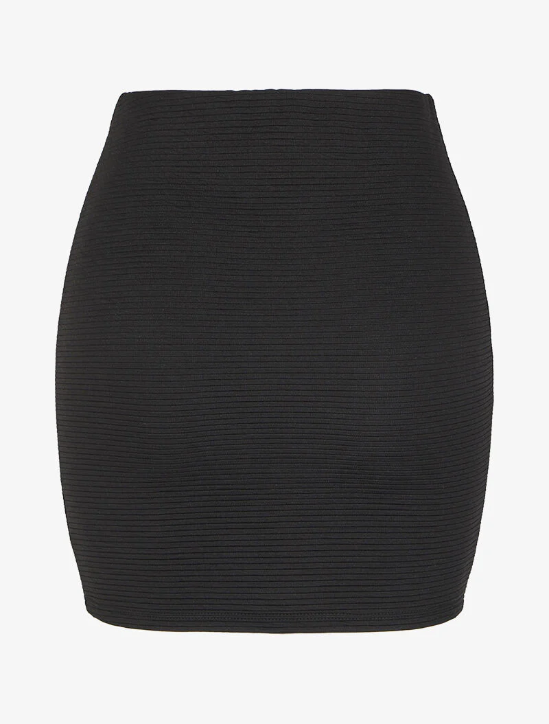 Geribde rok met hoge taille - Zwart - Image 2
