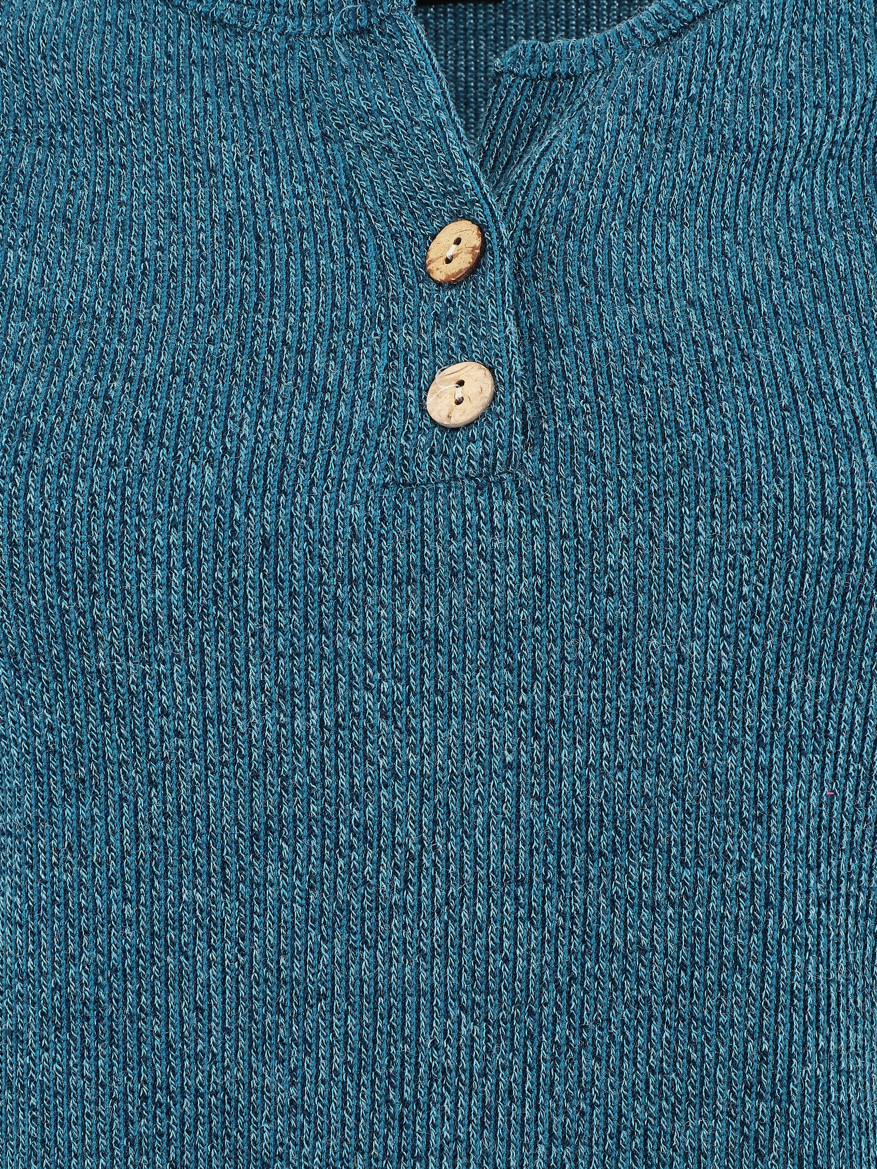 Geribbelde trui met knopen - Blauwgroen - Image 3