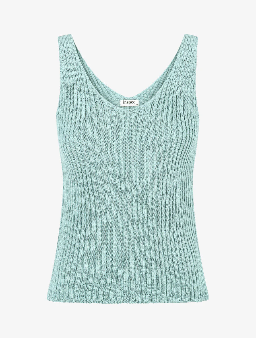 Geribbelde V-hals tanktop - turquoise