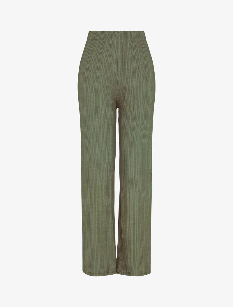 Geribbelde wijde broek - kaki - Image 3