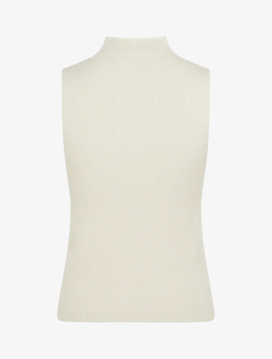 Geribd iriserend mouwloos shirt met opstaande kraag - Ecru - Image 2