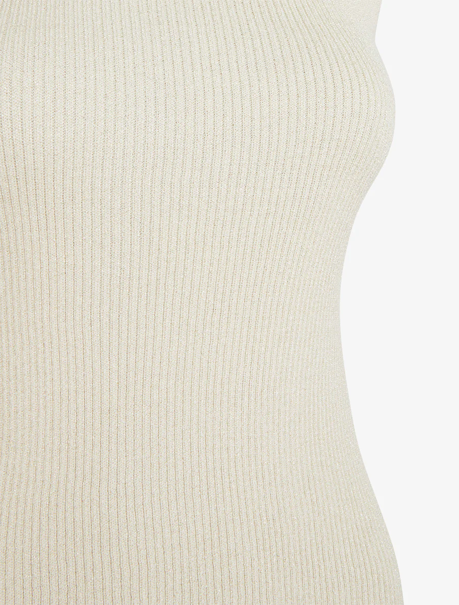 Geribd iriserend mouwloos shirt met opstaande kraag - Ecru - Image 3