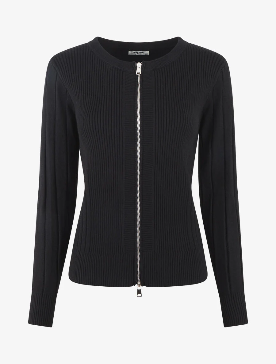 Geribd nauwsluitend vest met rits - zwart