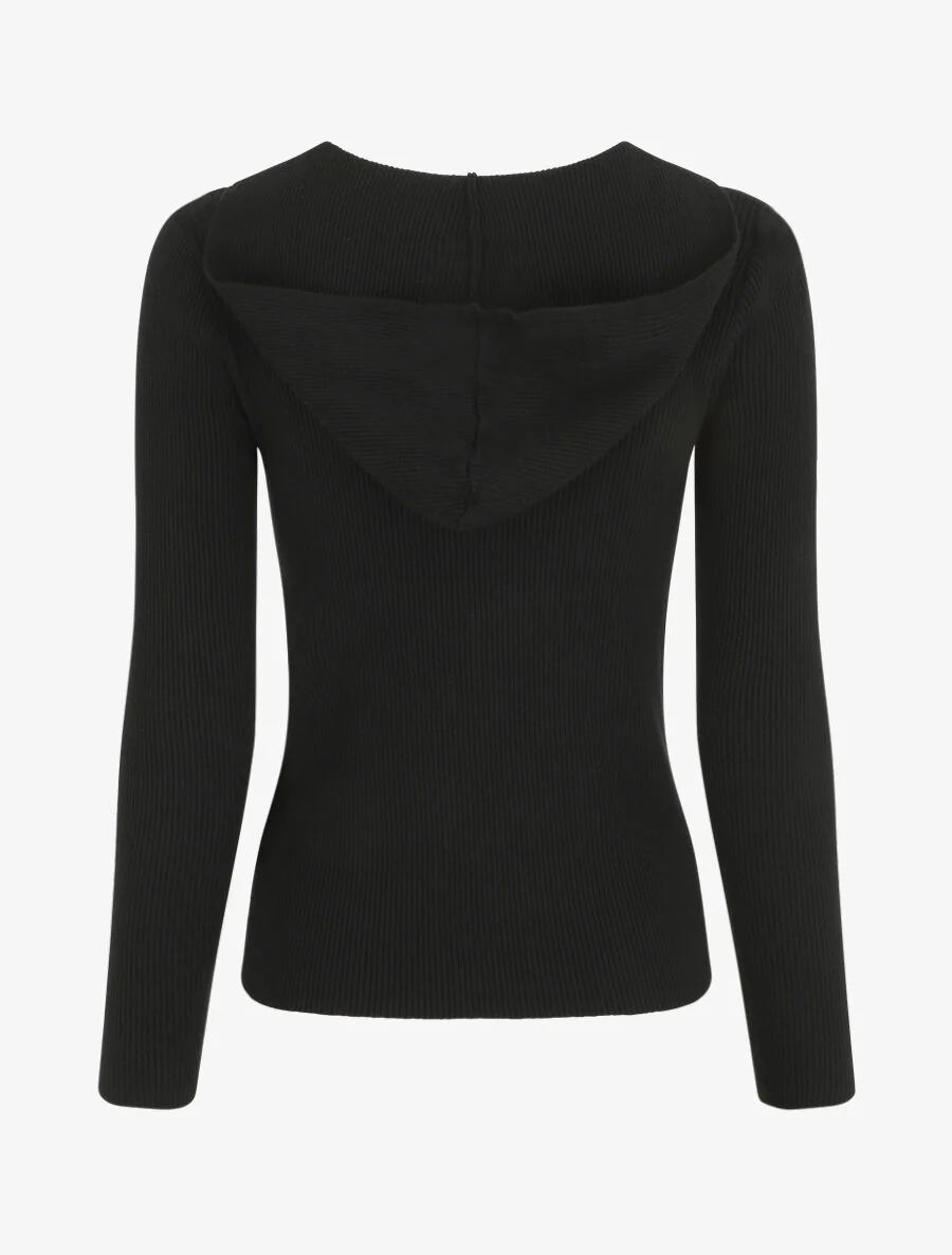 Geribd vest met capuchon en ritssluiting - Zwart - Image 2