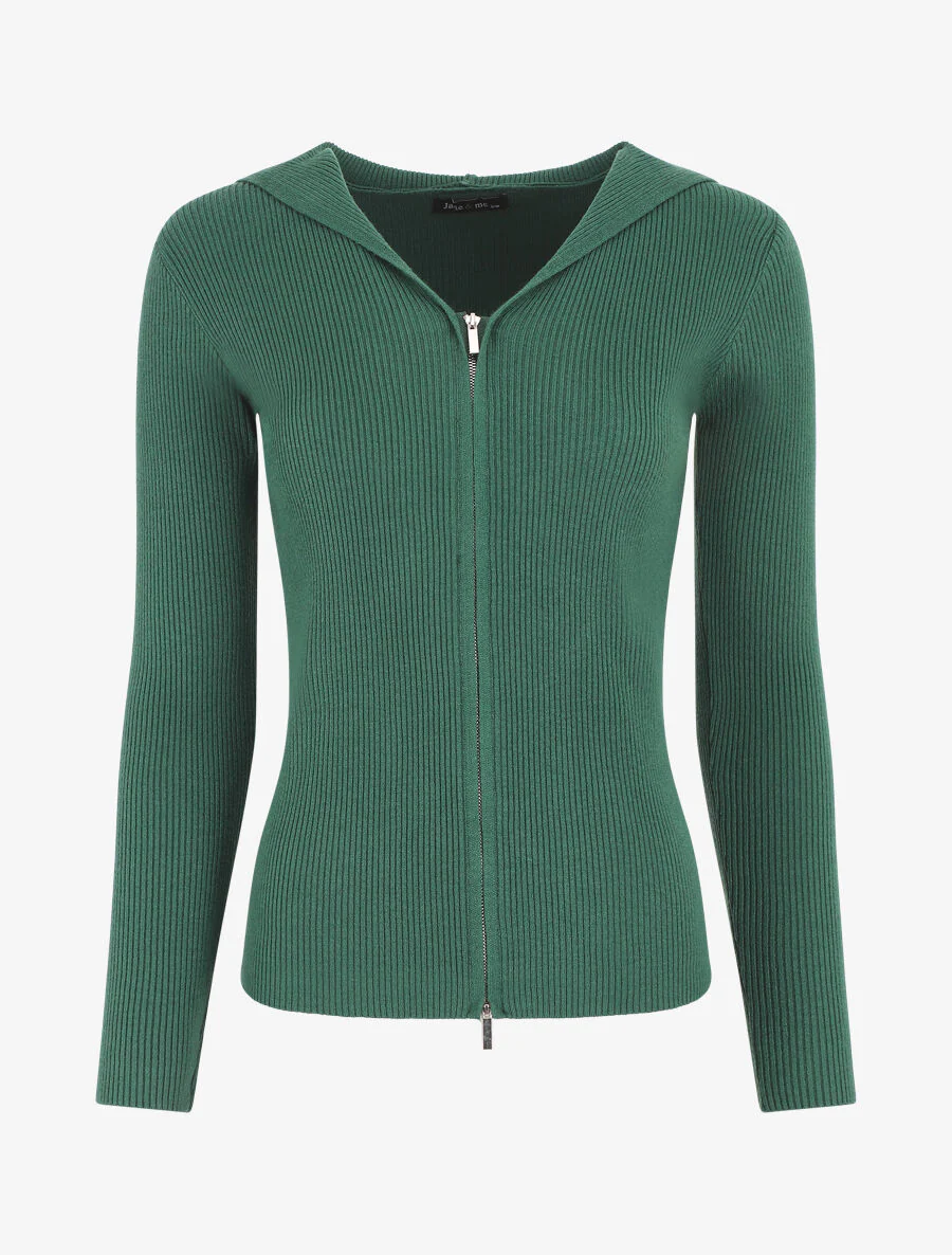 Geribd vest met capuchon en ritssluiting - groen