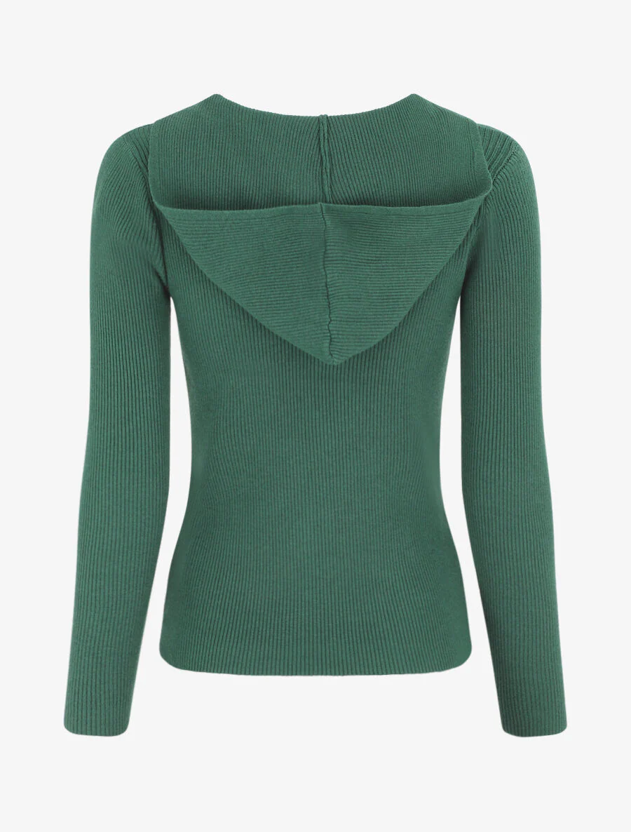 Geribd vest met capuchon en ritssluiting - groen - Image 2