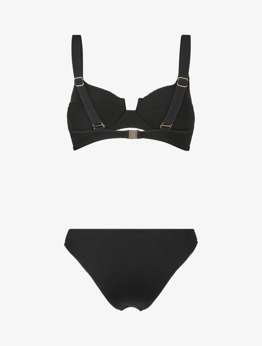 Geribde gescheurde bikini - Zwart - Image 2