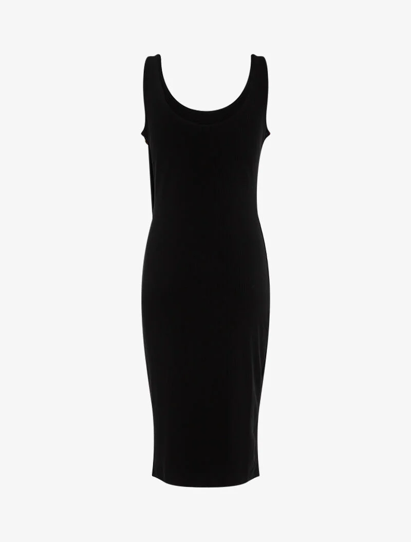 Geribde jurk met schuine knoopsluiting - zwart - Image 2