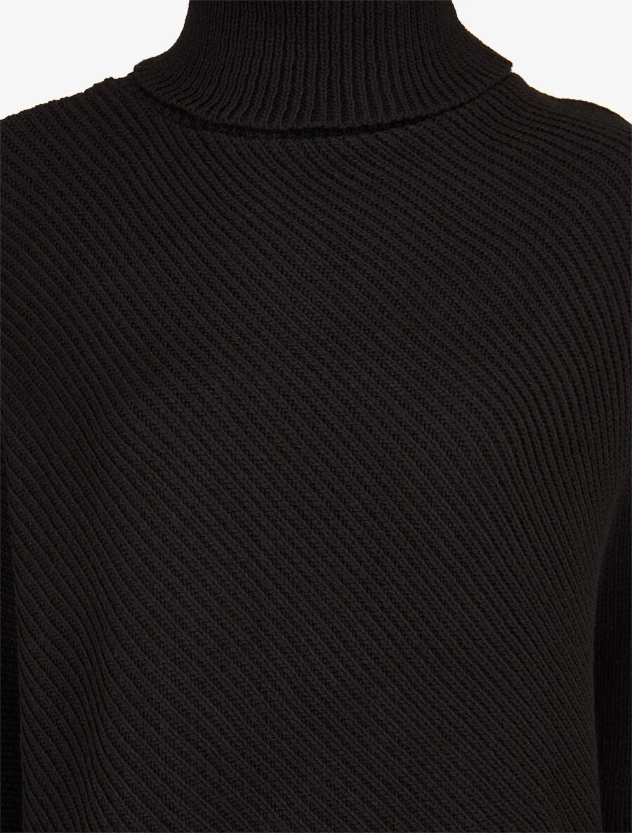 Geribde poncho met col - Zwart - Image 3