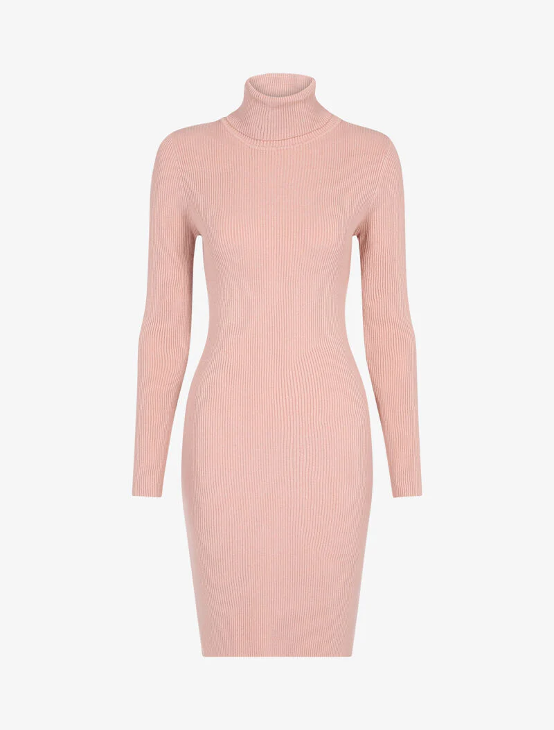 Geribde coltrui-jurk - roze