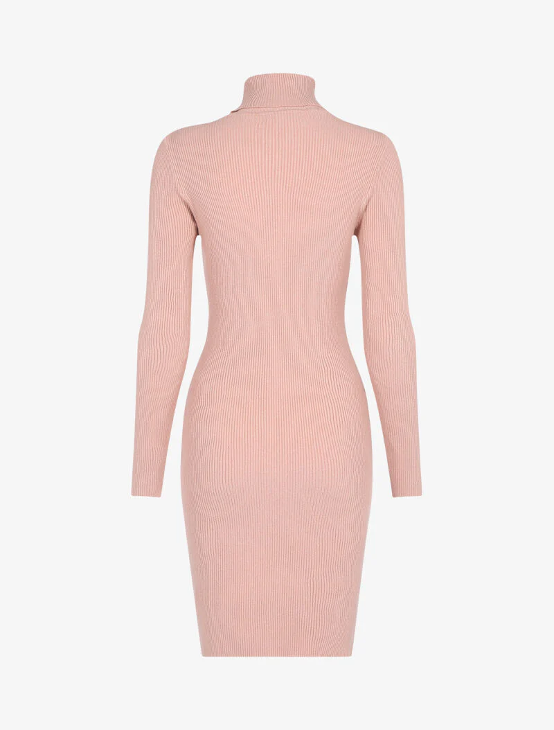 Geribde coltrui-jurk - roze - Image 2