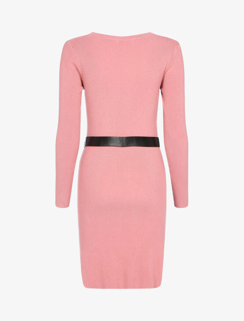 Geribde trui jurk met geometrische details - roze - Image 2