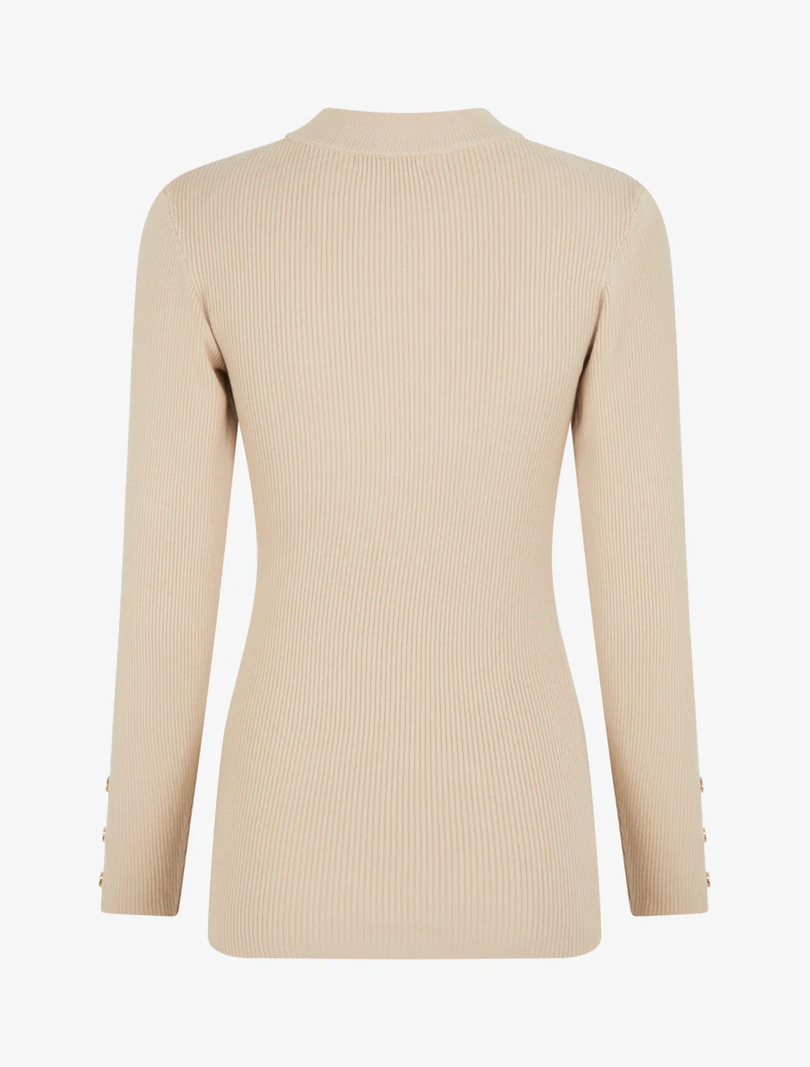 Geribde trui met opstaande kraag - Beige - Image 2