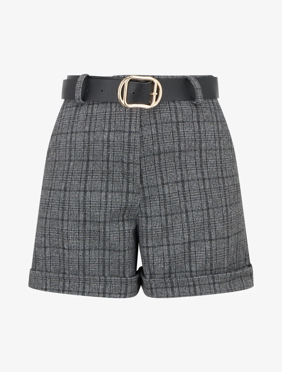 Geruite short met omgeslagen zoom - Grijs
