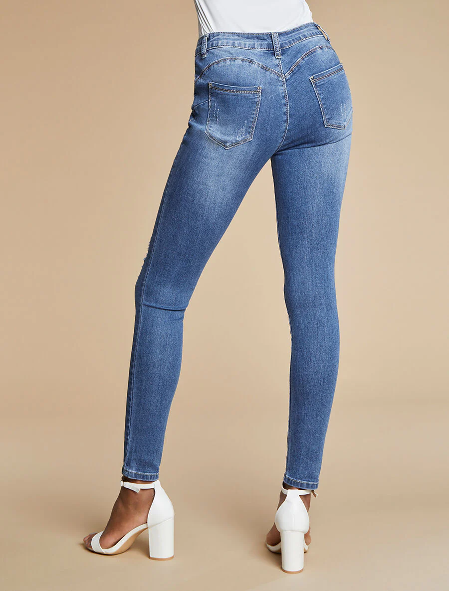 Gescheurde en verwassen jeans - blauw - Image 2