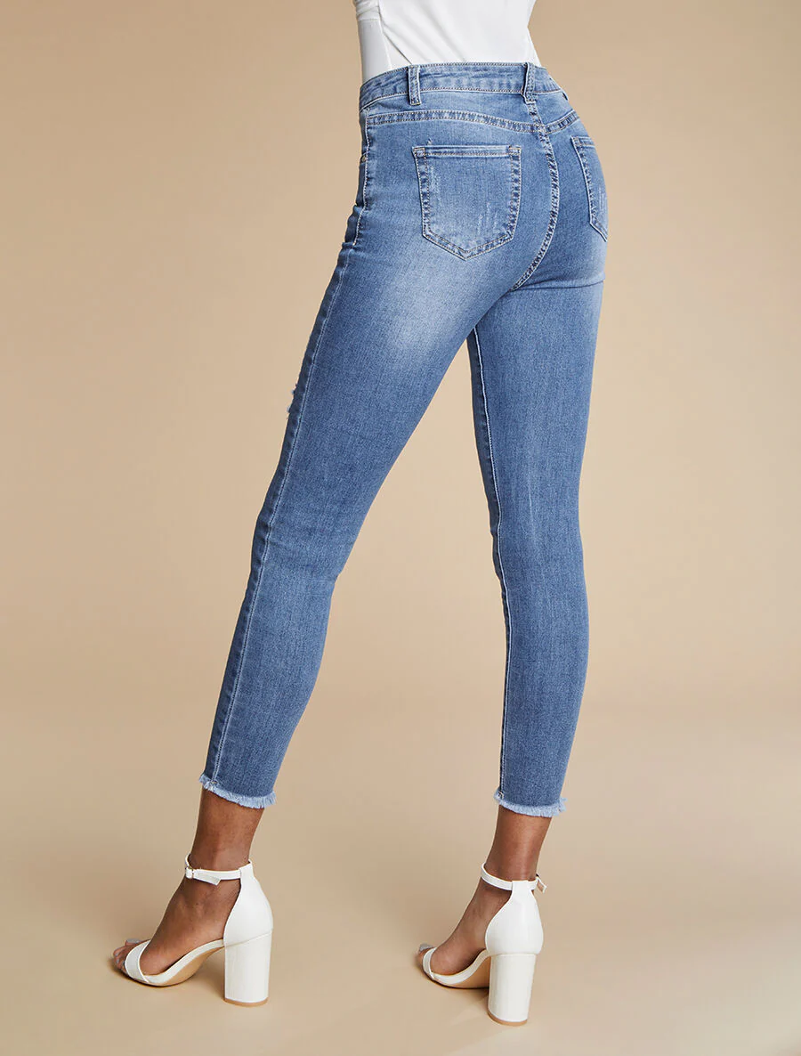Gescheurde jeans met recht gesneden randen - blauw - Image 2
