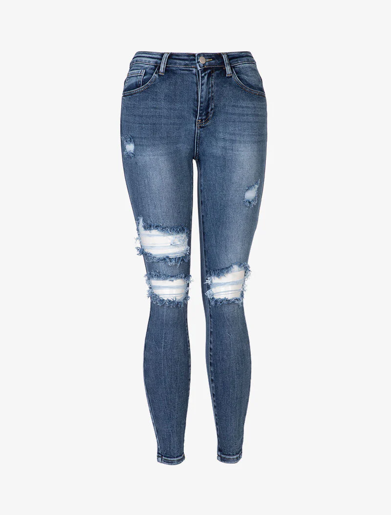 Gescheurde skinny jeans - blauw denim - Image 3