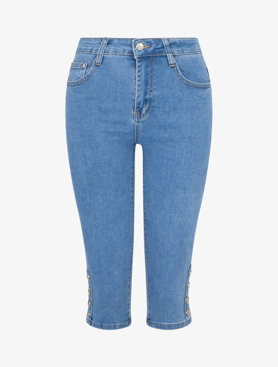 Gespijkerde jeansbermuda - Blauw