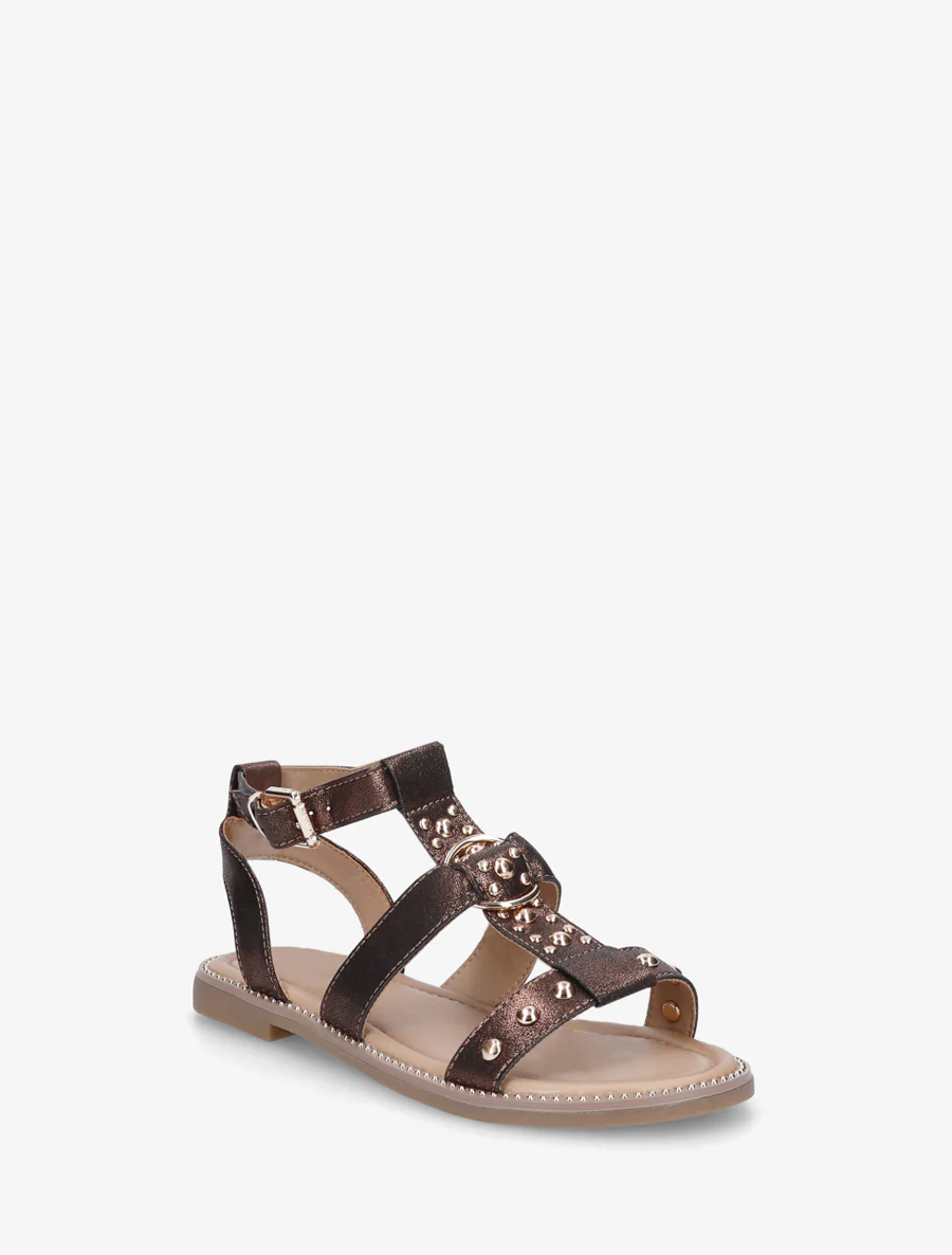 Gespikkelde platte sandalen van iriserend imitatieleer. - Bruin - Image 2