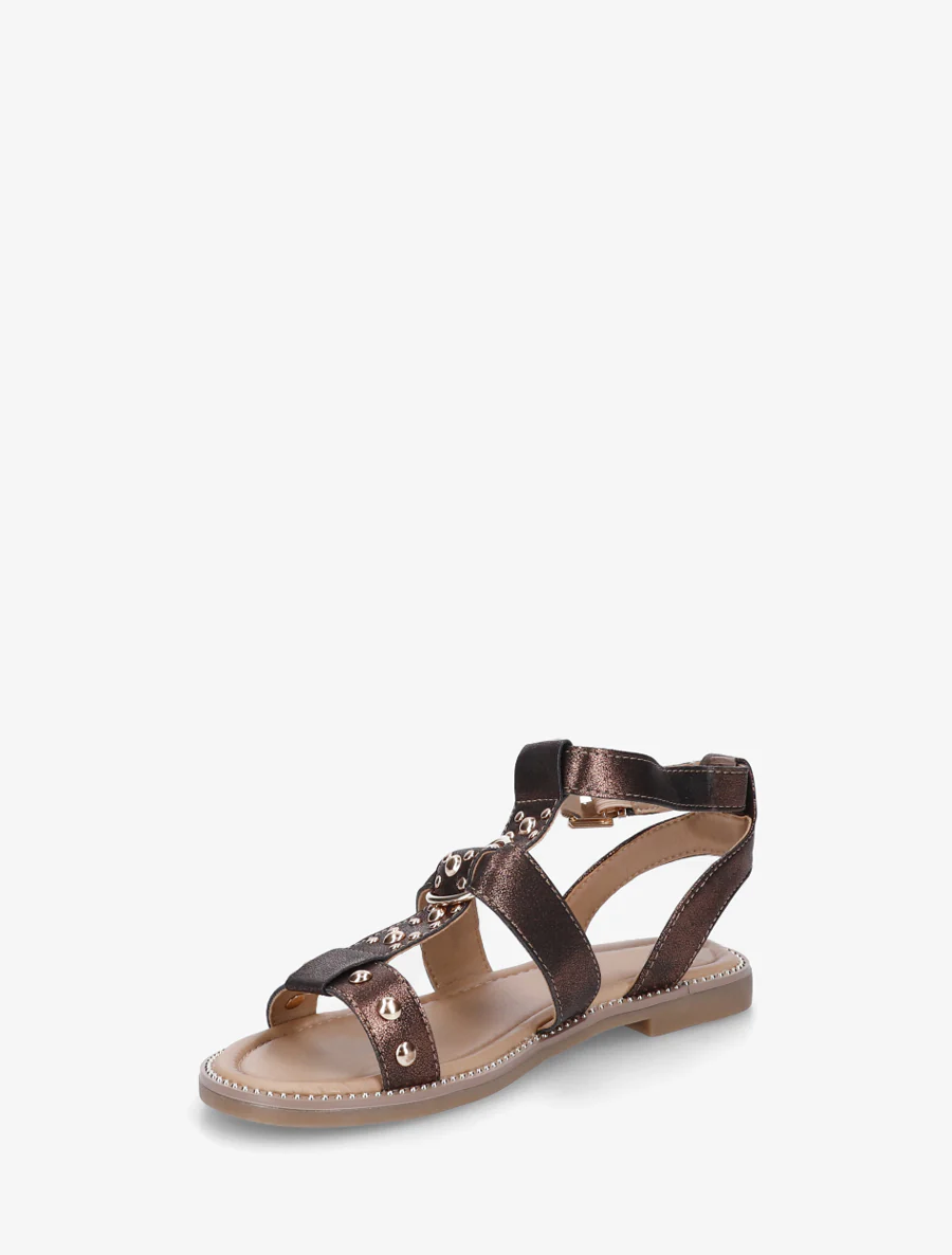 Gespikkelde platte sandalen van iriserend imitatieleer. - Bruin - Image 3