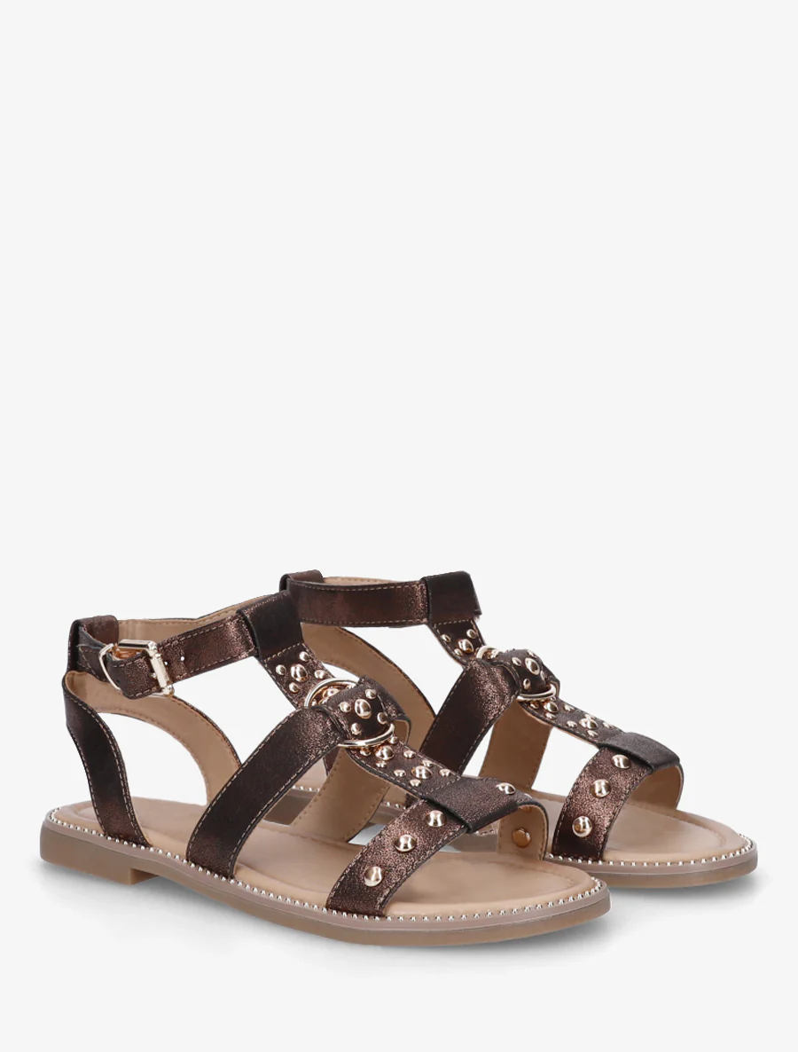 Gespikkelde platte sandalen van iriserend imitatieleer. - Bruin - Image 4