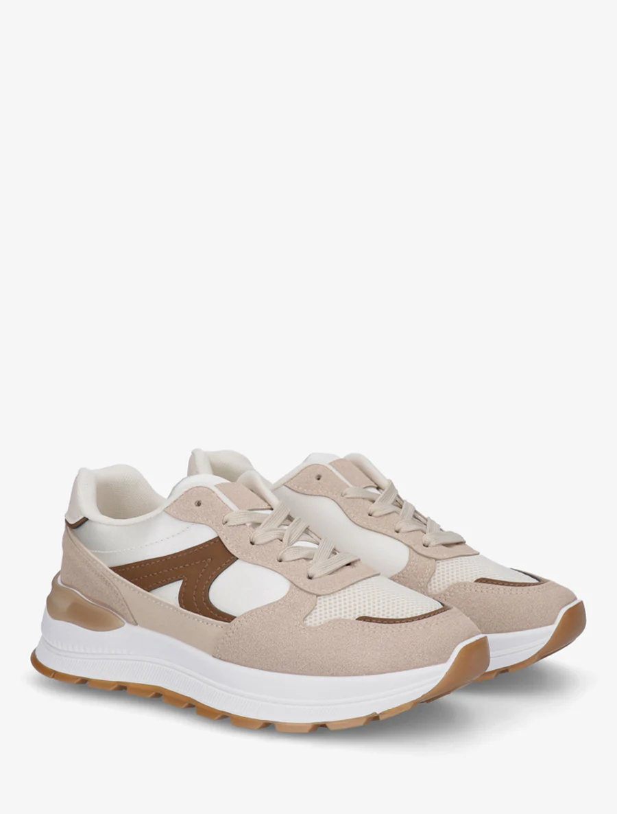 Gestileerde sneakers van imitatieleer - Beige - Image 4