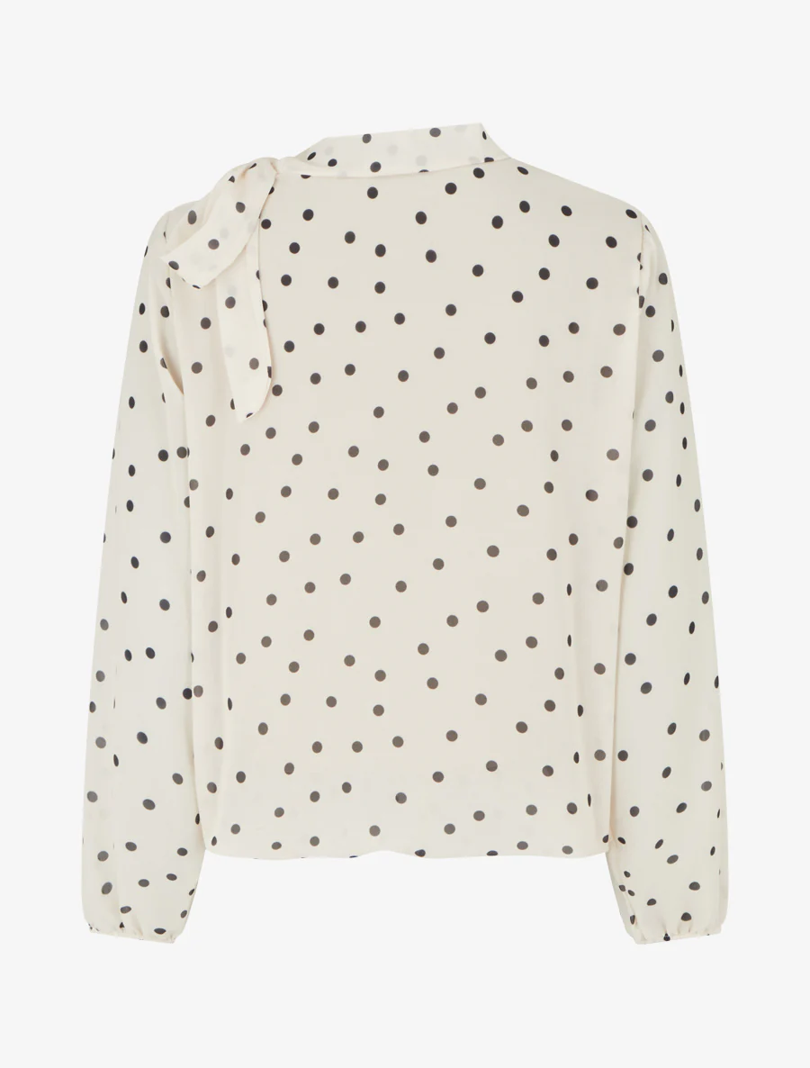 Gestippelde top met lavallièrekraag - Beige - Image 3