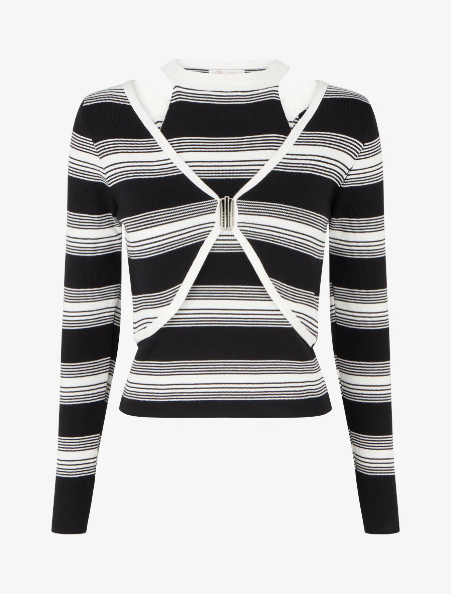 Gestreepte bolero-en-topset - Zwart