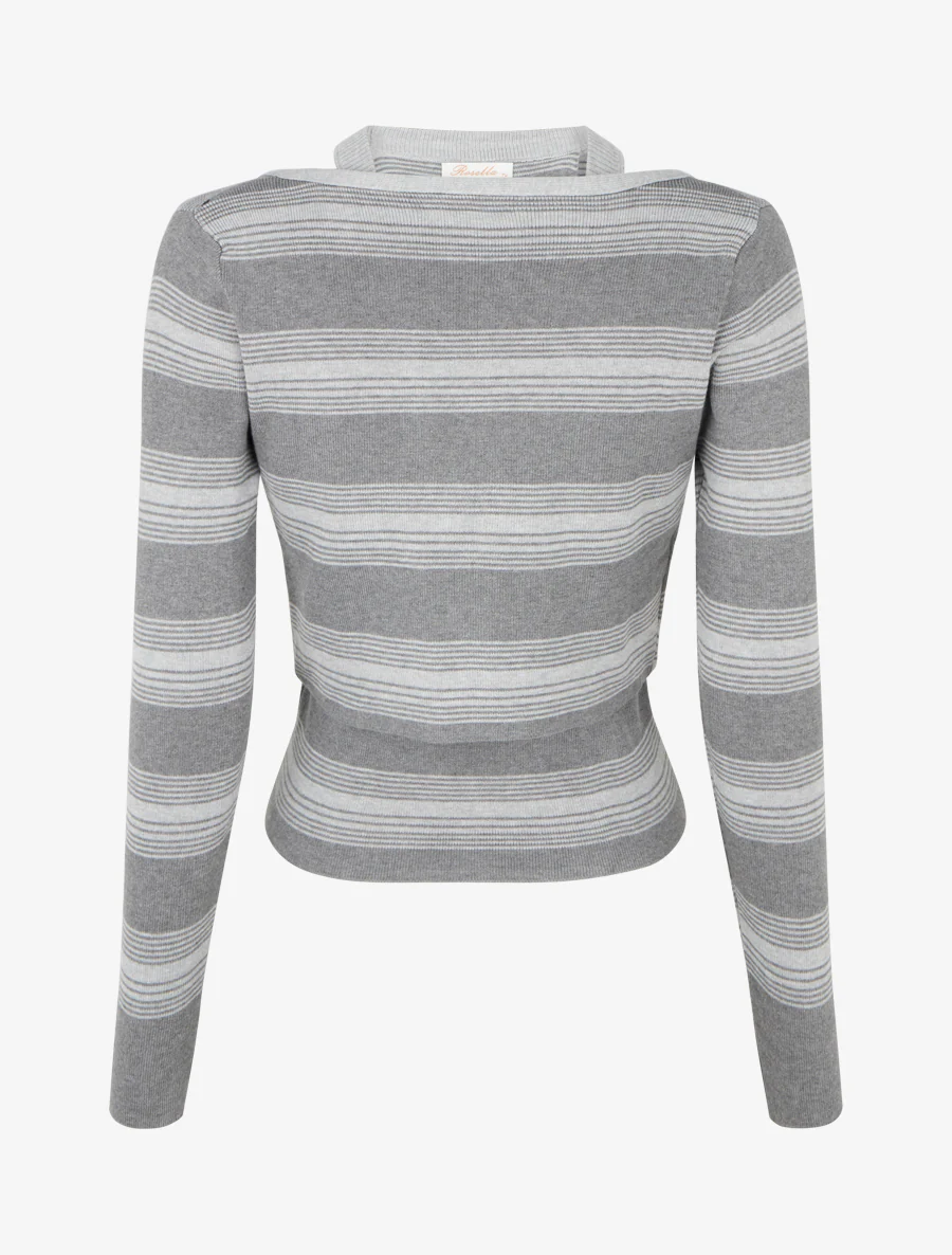 Gestreepte bolero-en-topset - Grijs - Image 2