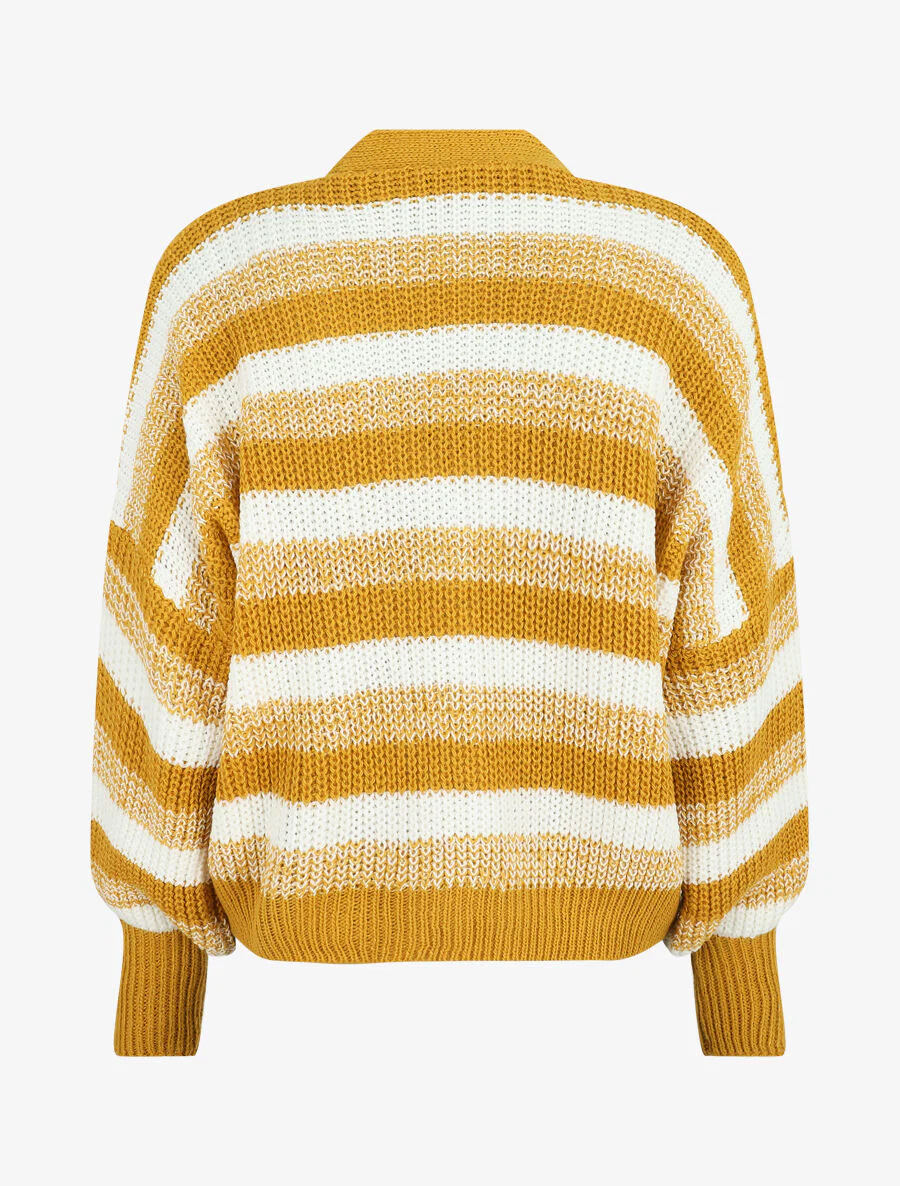 Gestreepte cardigan met geribbelde randen - Mosterdgeel - Image 2
