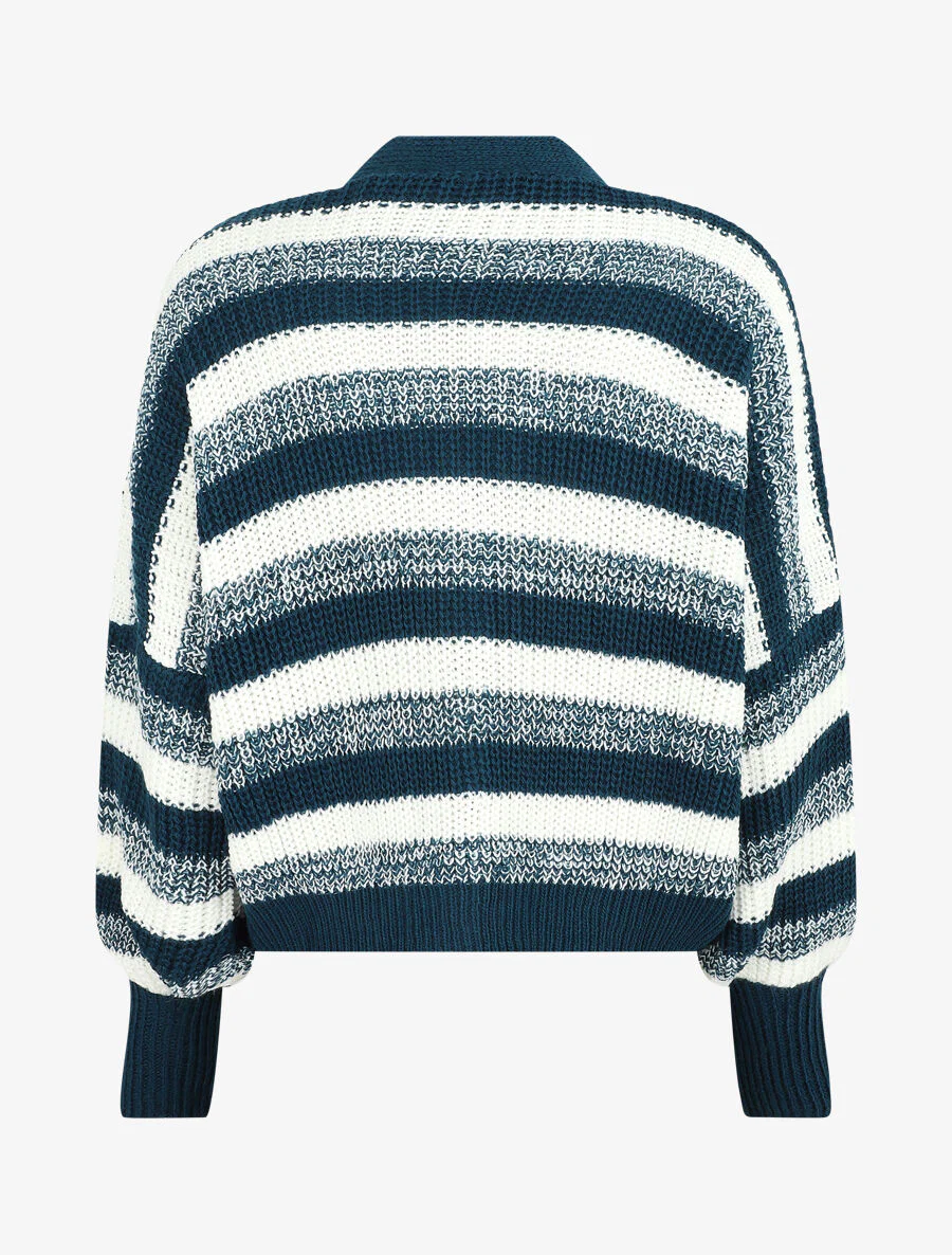 Gestreepte cardigan met geribbelde randen - Blauwgroen - Image 2