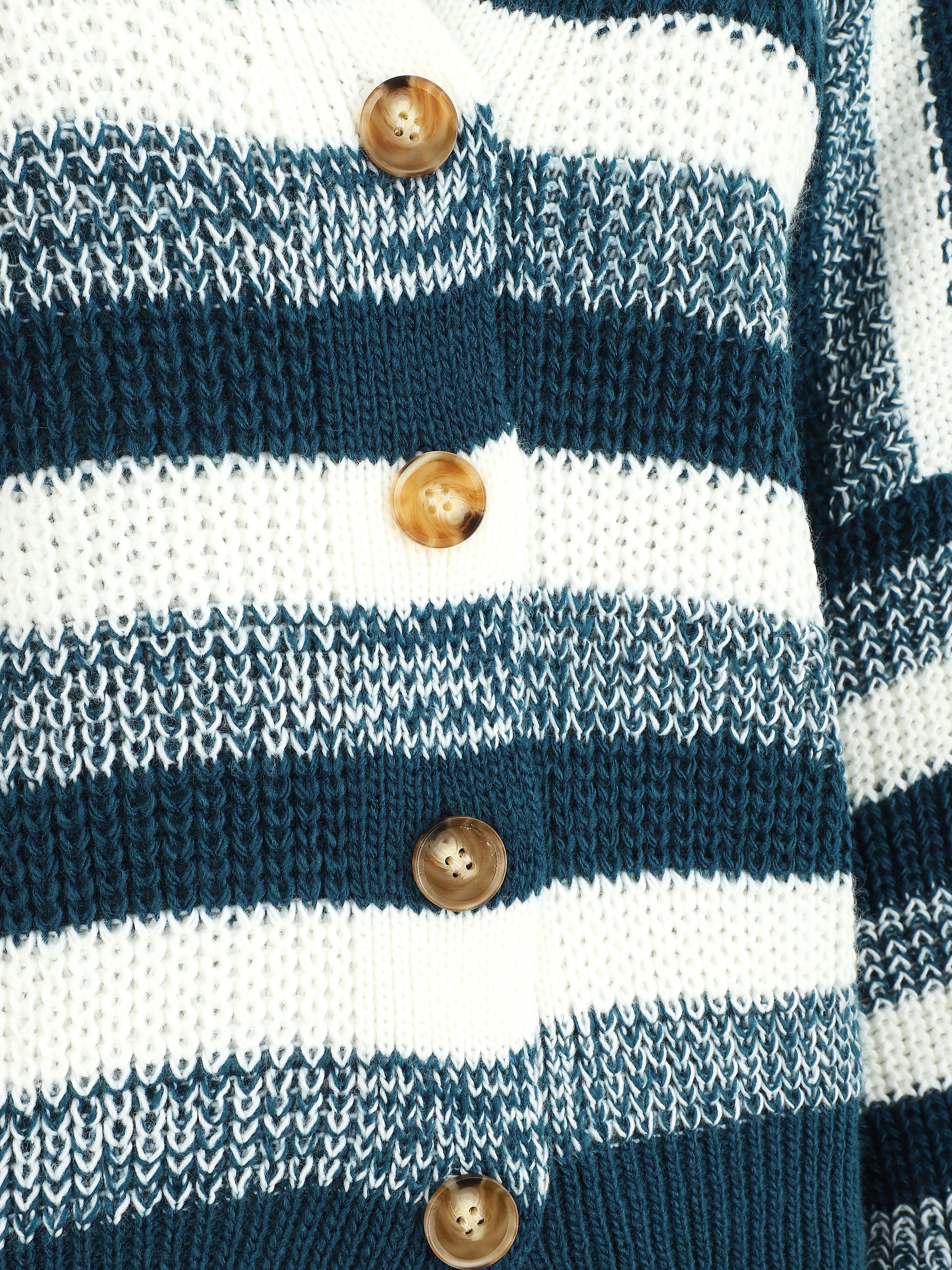 Gestreepte cardigan met geribbelde randen - Blauwgroen - Image 3