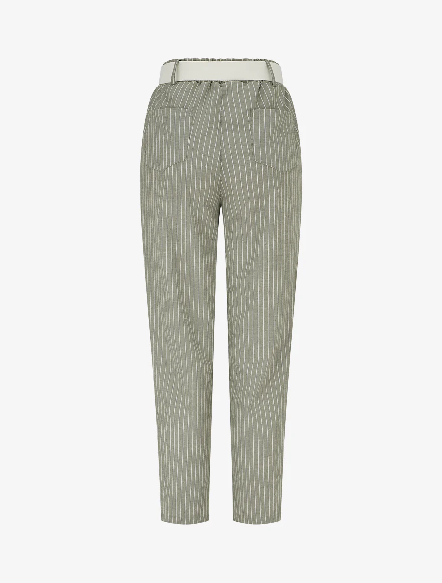 Gestreepte elastische broek - Kaki - Image 2