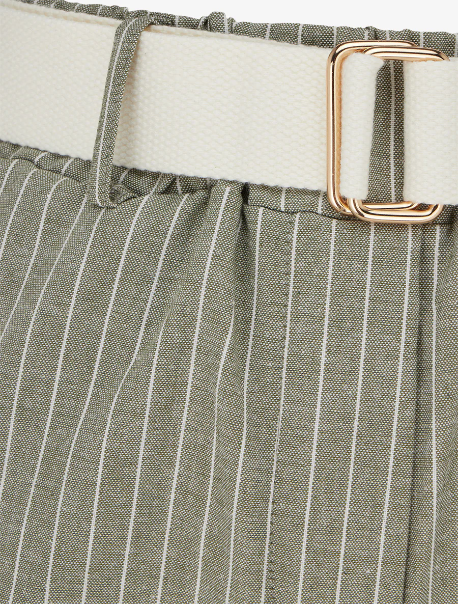 Gestreepte elastische broek - Kaki - Image 3
