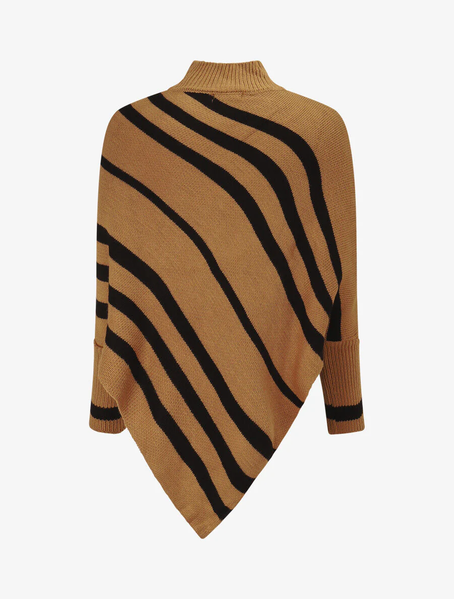 Gestreepte gebreide poncho - Camel - Image 2
